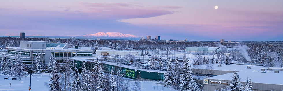 Winter UAA Campus UAA Sports Complex covered in snow