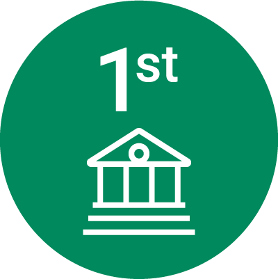 Icon of school with word "1st"