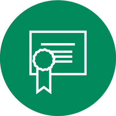 icon of a paper with certification badge on it