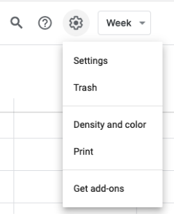 Google Calendar Gear Icon selected