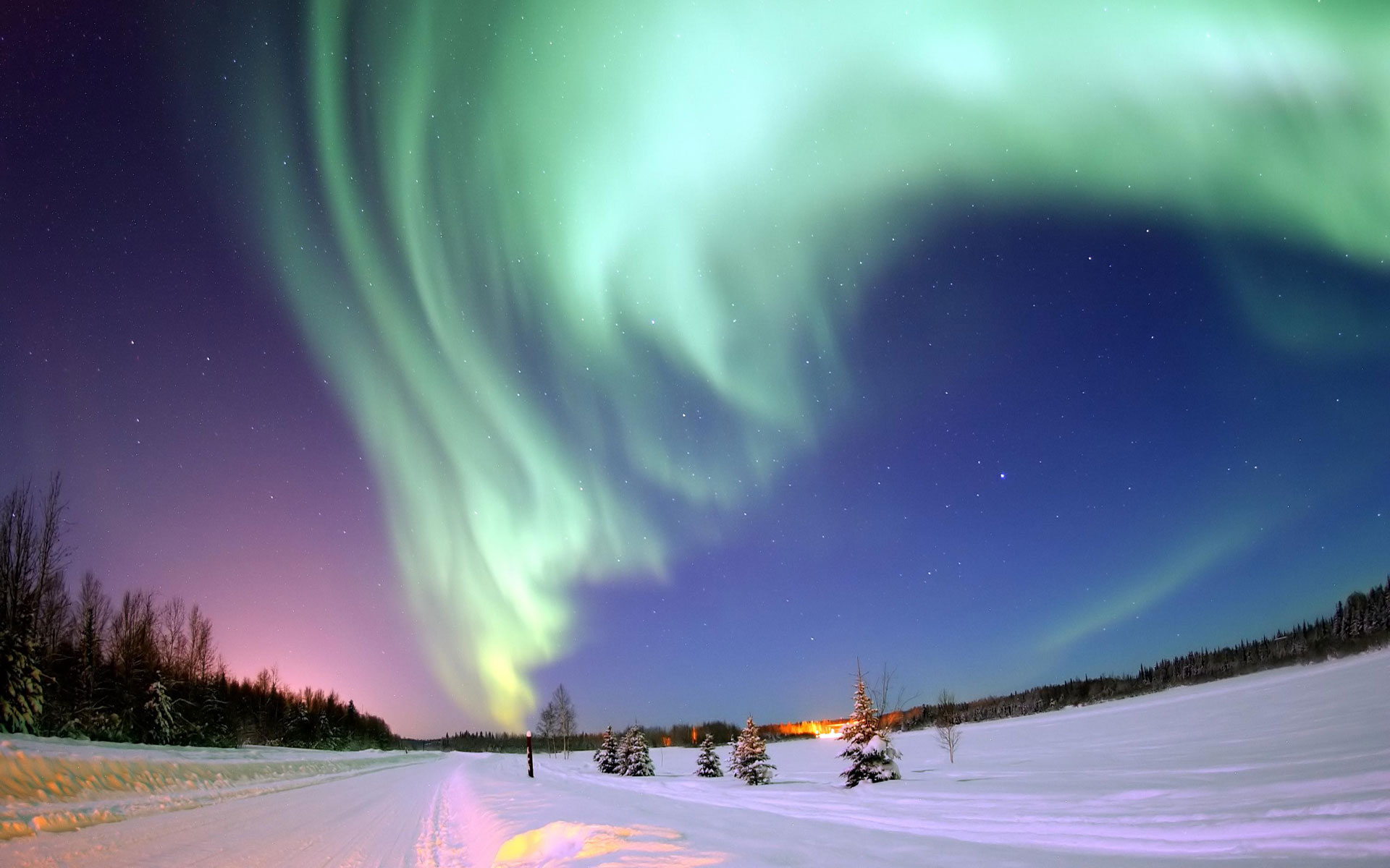 Straight view of northern lights