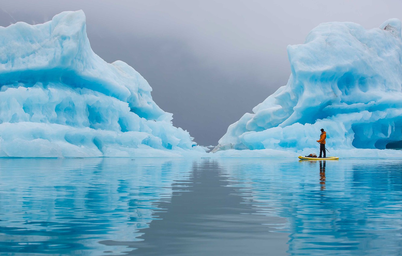 Paddle Boarding by Alaskan Glacier