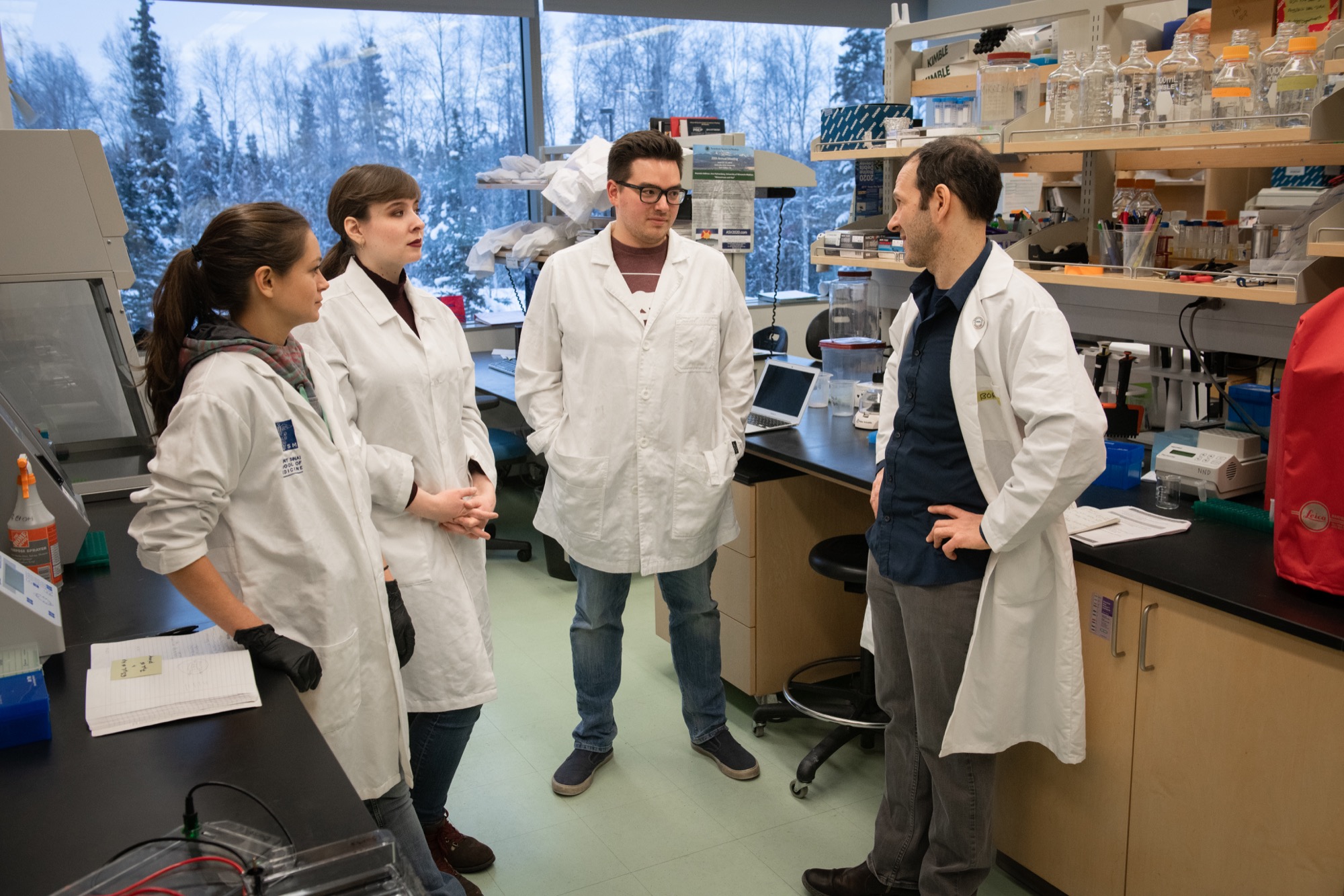 From left: doctoral student Maile Branson, research professional Elaina Milton, graduate student William George and Associate Professor Eric Bortz