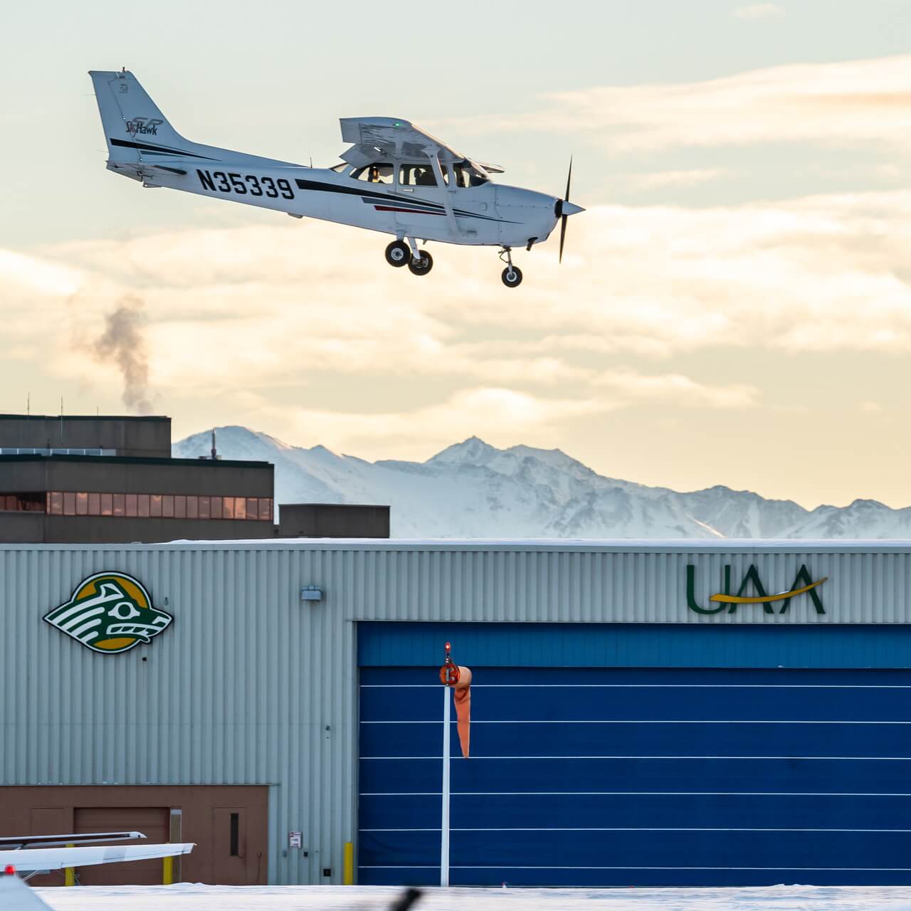 UAA Aviation airplane and hanger