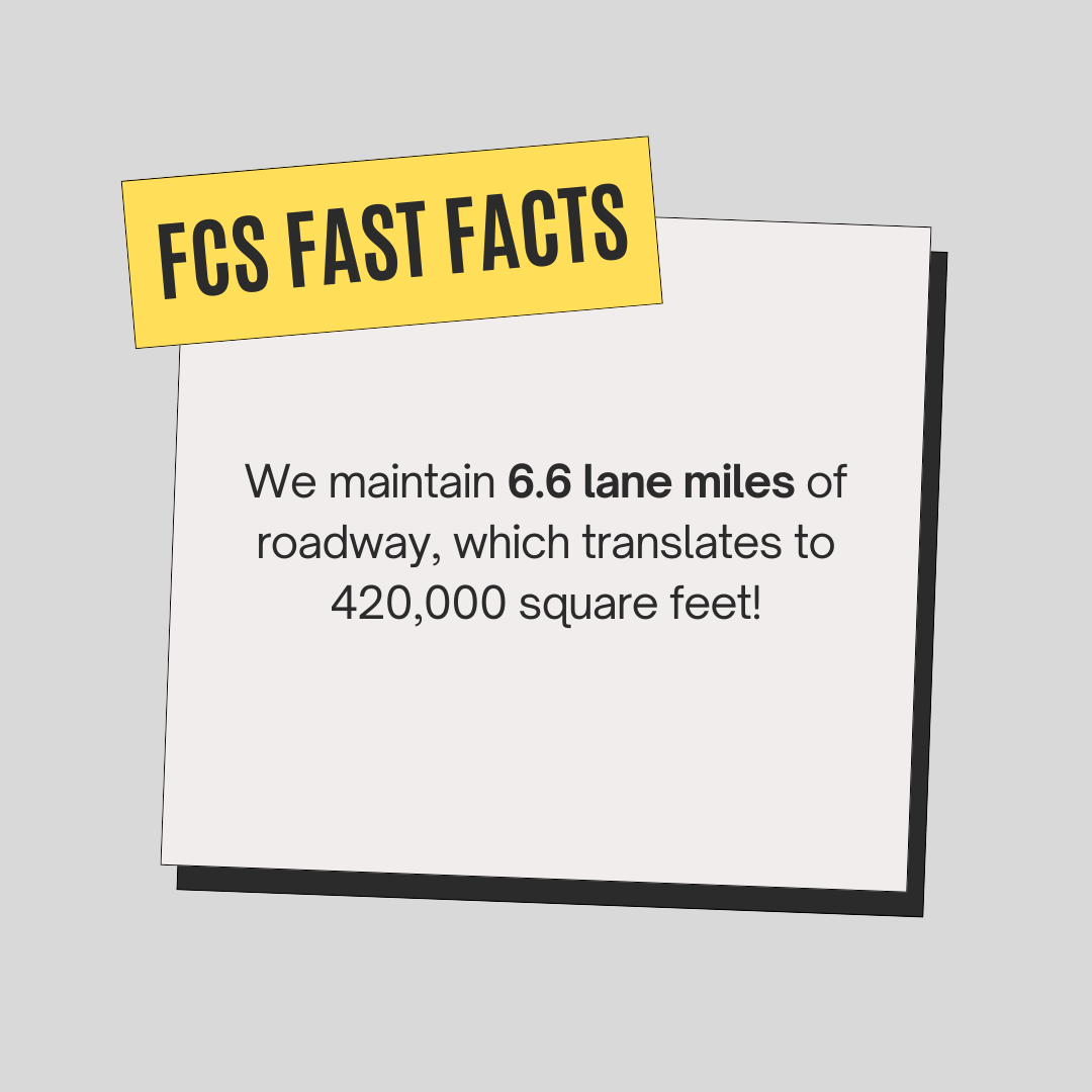 We maintain 6.6 lane miles of roadway, which translates to 420,000 square feet!