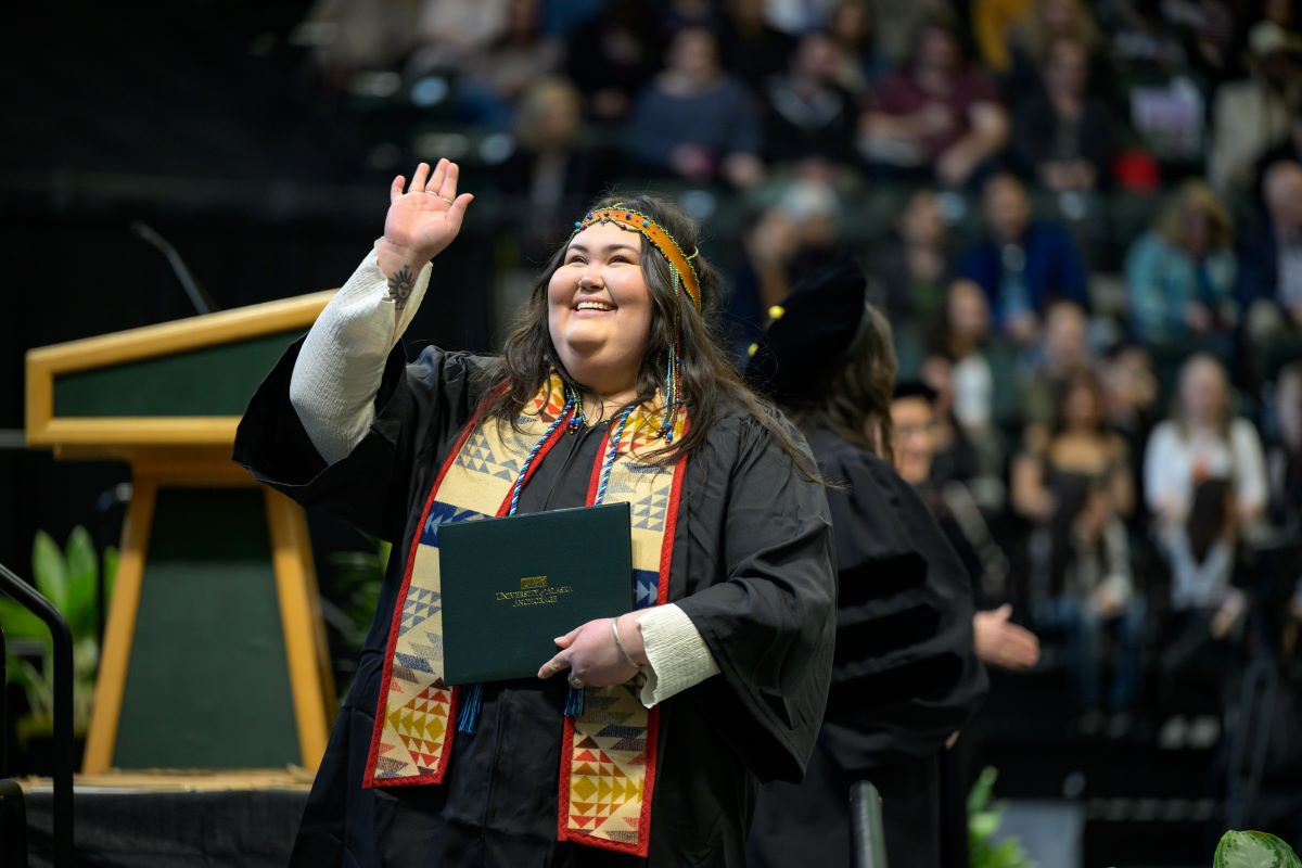 Dawn Randazzo, INDS BA, at UAA's 2024 Spring Commencement in the Alaska Airlines Center.