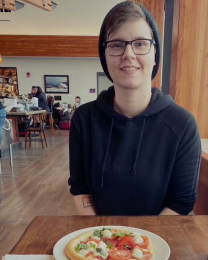 Briana Moffat having lunch before she meets her new puppy