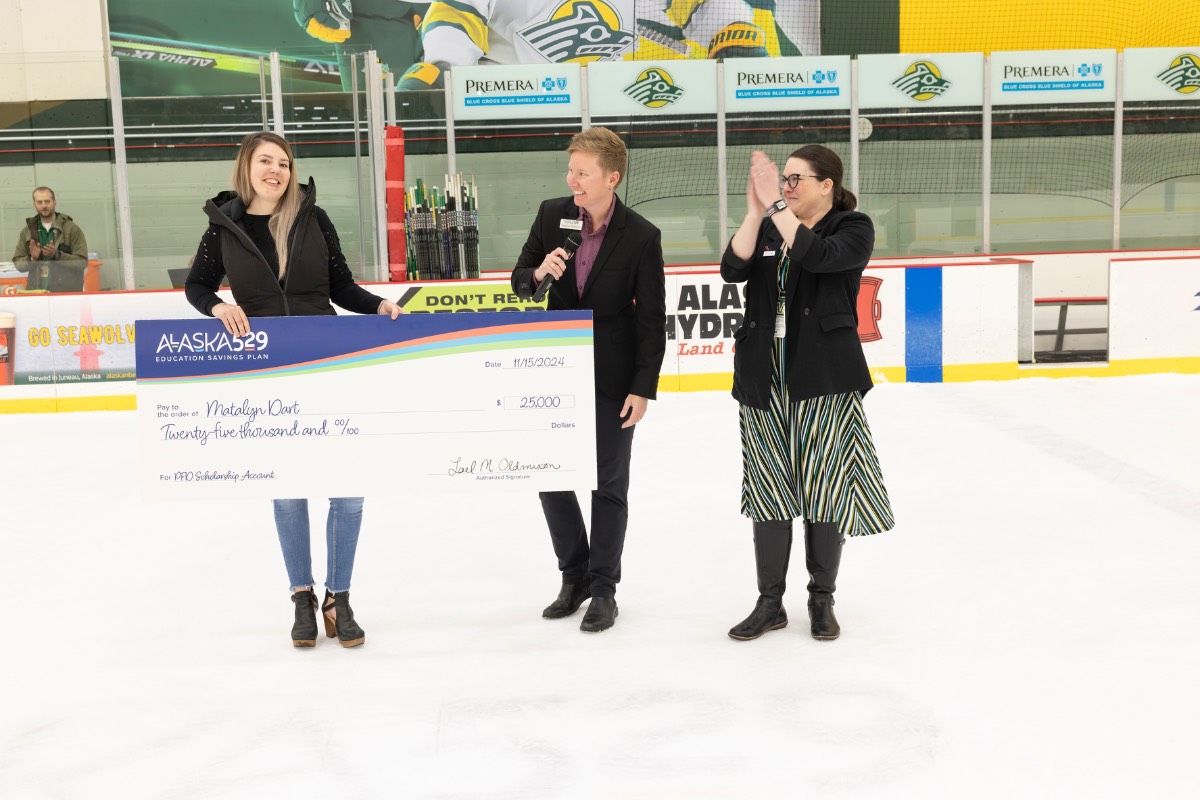 UAA student Matalyn Dart receives Alaska 529 Scholarship at UAA ice rink