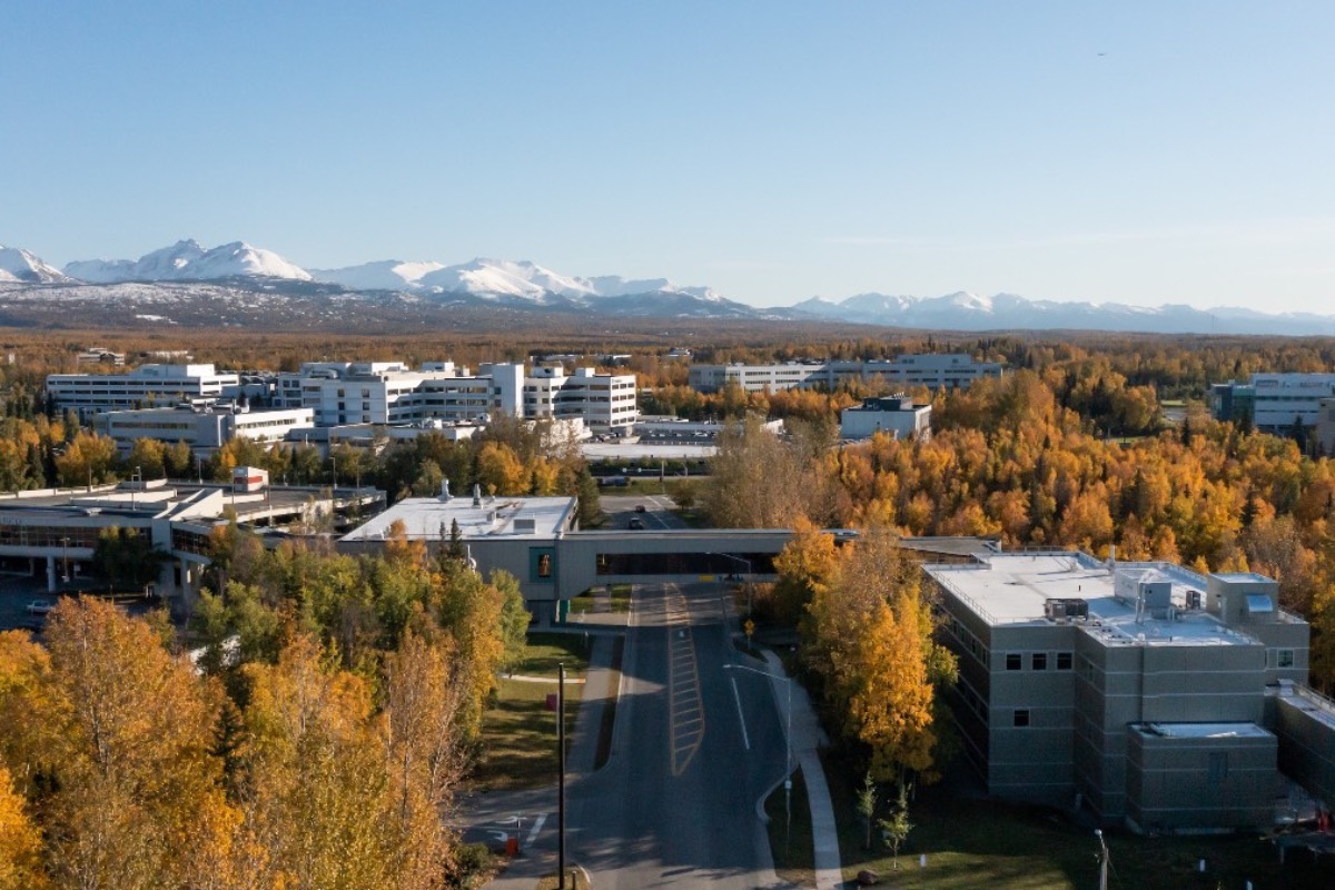 Fall campus photo from above