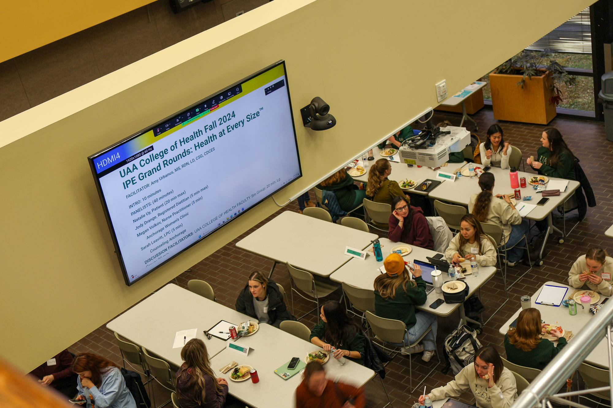 A discussion on fostering inclusive healthcare practices takes place during the 2024 Interprofessional Grand Rounds on Nov. 8, 2024, at UAA. (Photo by Kevin Bennett, UAA Alaska Center for Rural Health & Health Workforce)