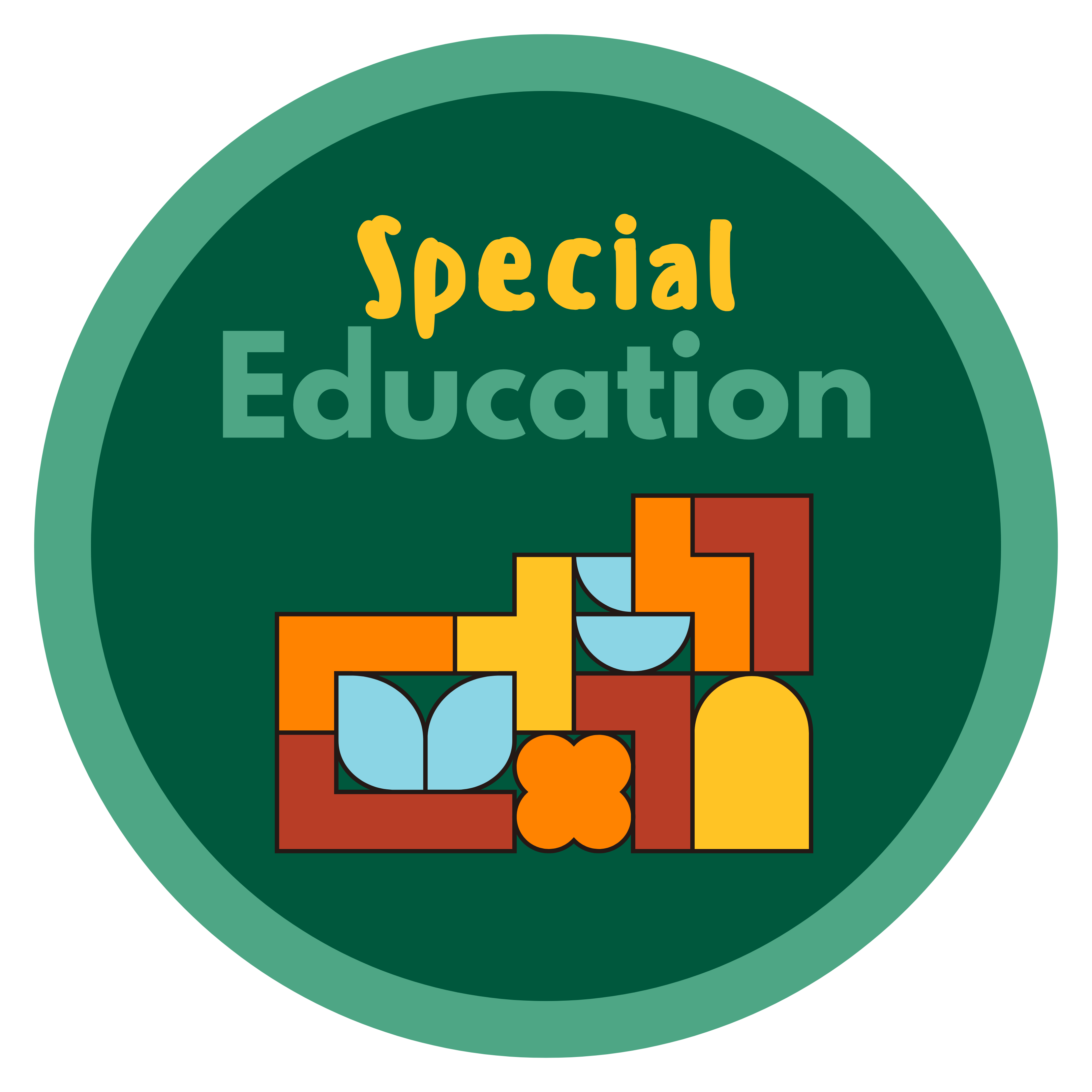 Geometric illustration with the text ‘Special Education’ in bold, with a green background