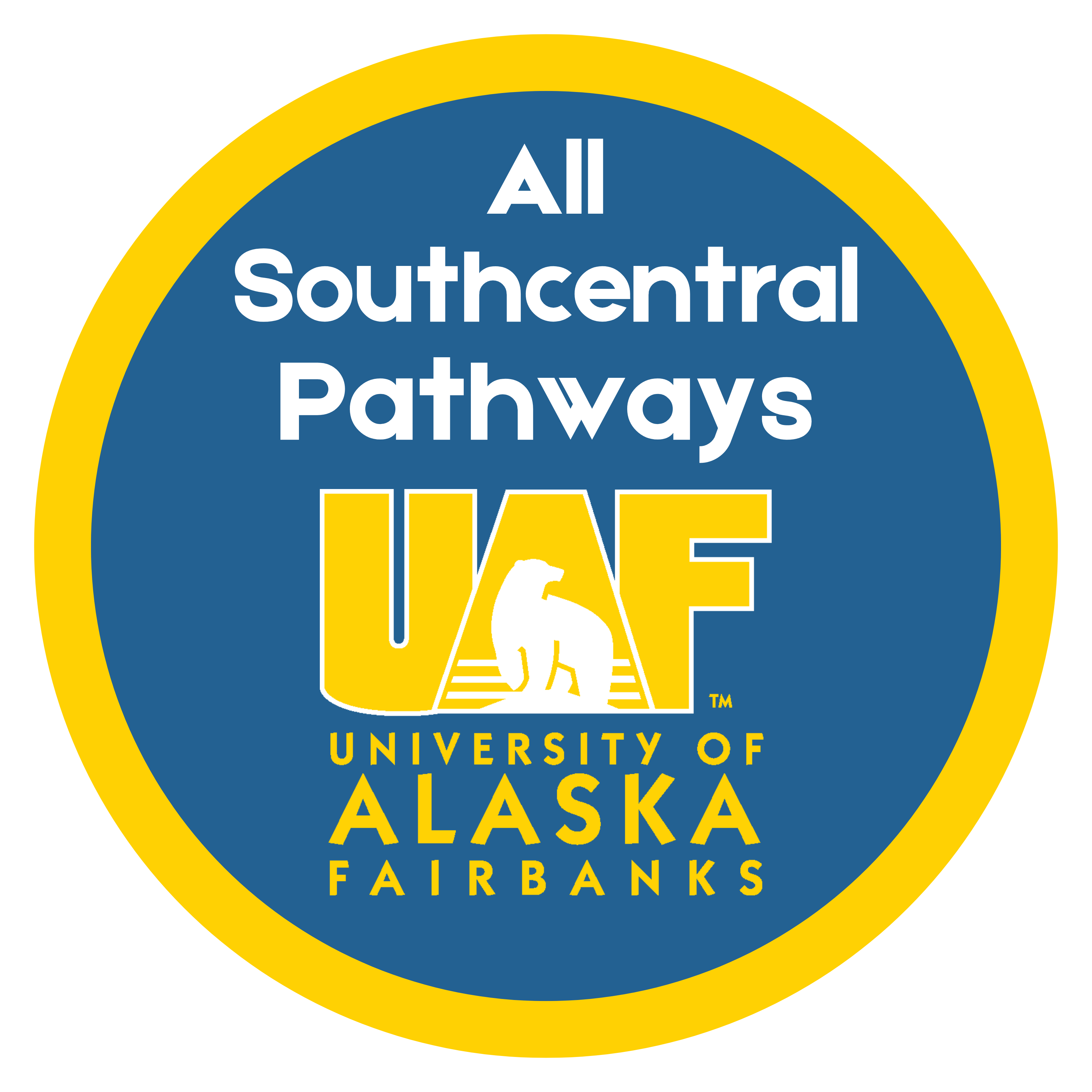 Logo of the University of Alaska Fairbanks with the text ‘All Southcentral Pathways’ on a blue background