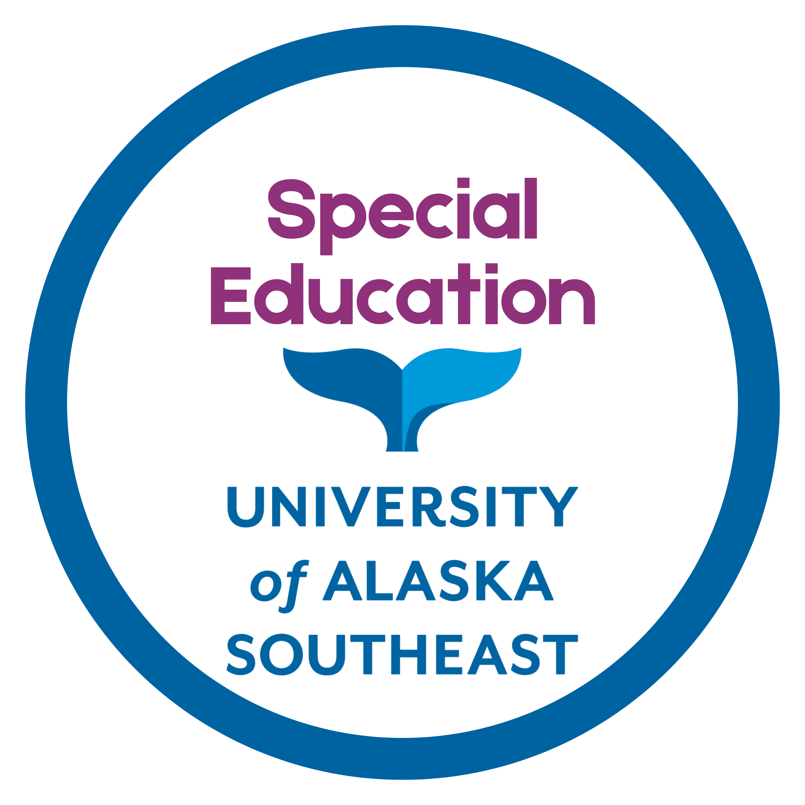 niversity of Alaska Southeast Special Education badge with a whale tail icon on white background