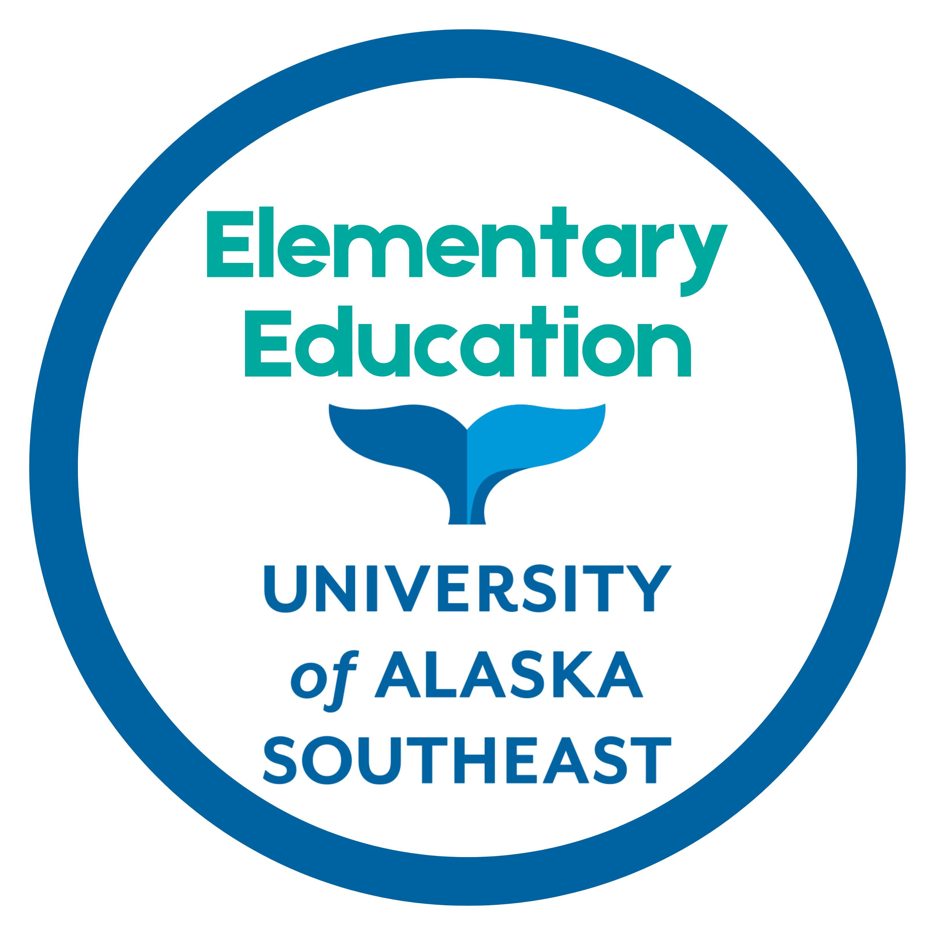 University of Alaska Southeast Elementary Education badge with a whale tail icon on white background