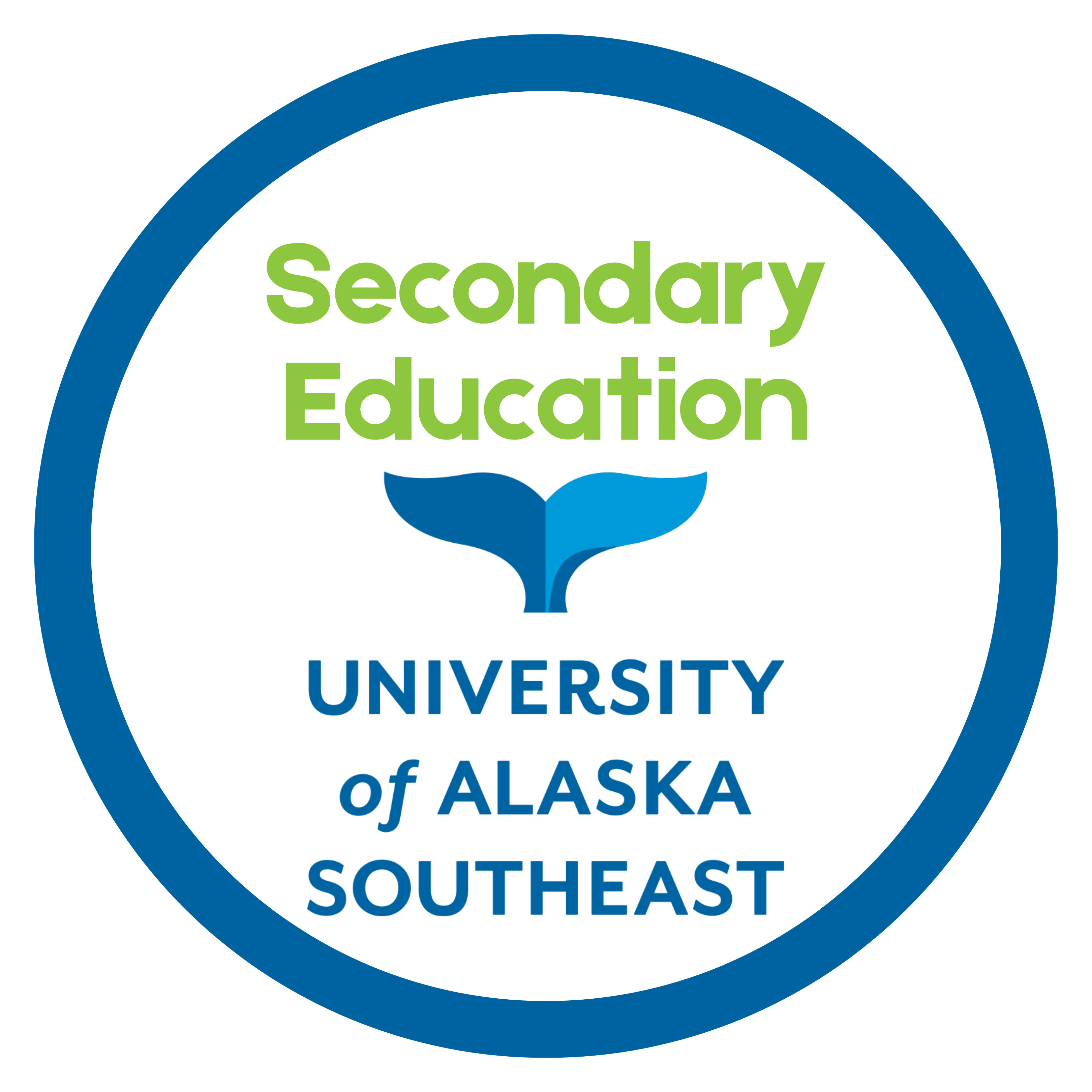 University of Alaska Southeast Secondary Education badge with a whale tail icon on white background