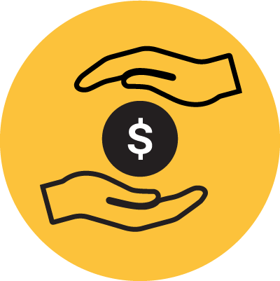 icon of hands on top and bottom of dollar sign