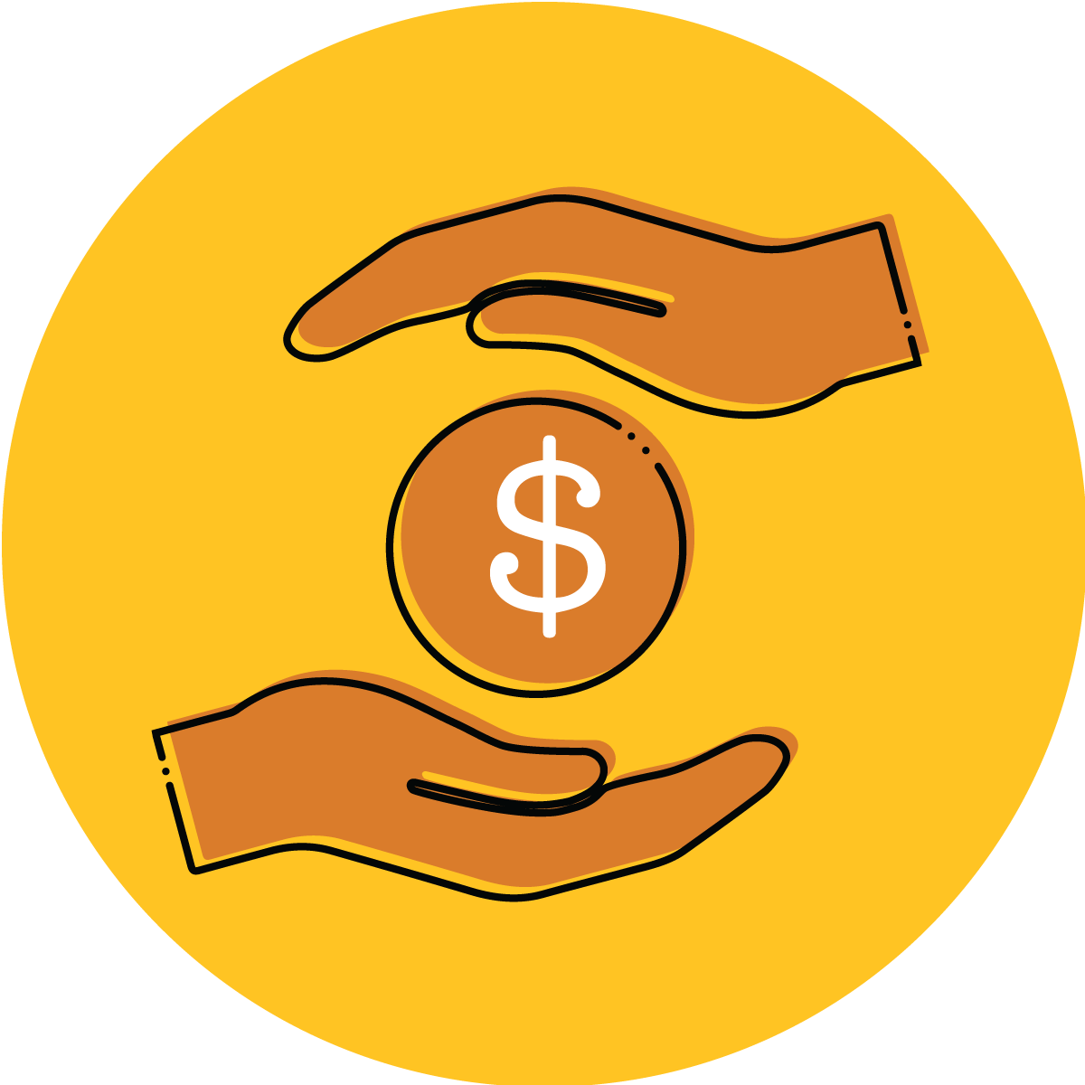 Icon of hands above and below a dollar sign.