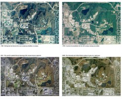 Aerial views of the campus area from 1988, 1998, 2001 and 2008.