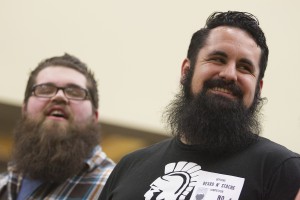 Eric Willis (left) and Adam Mata--close friends and beard balm entrepreneurs--faced off in the grizzly category (Photo by Philip Hall/University of Alaska Anchorage).