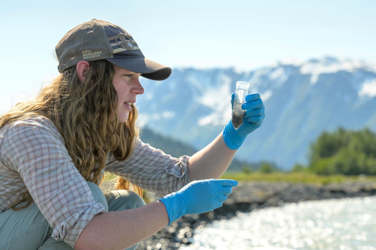 Memphis Hill collecting samples from Grewingk Creek