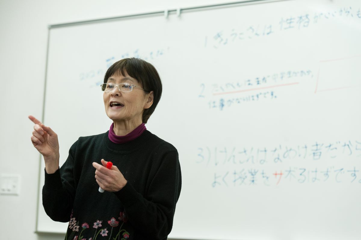 Japanese Professor Hiroko Harada teaches second year Japanese