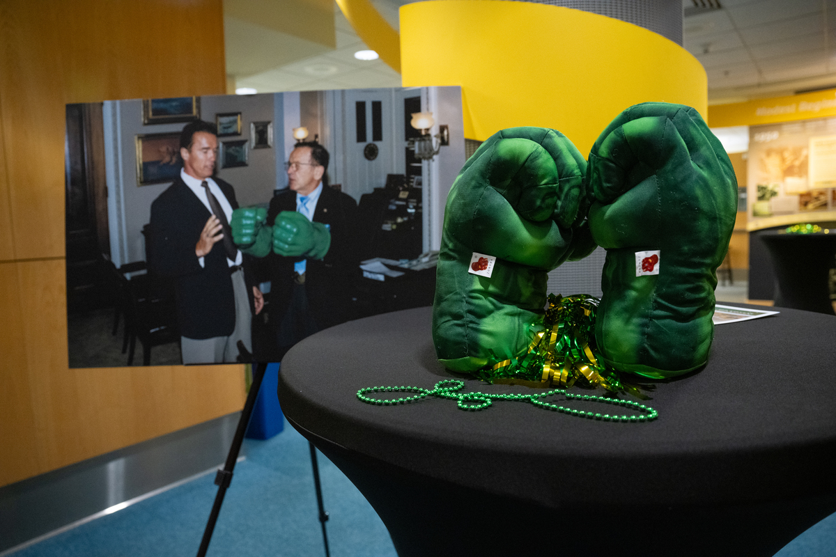 Ted Stevens' "Incredible Hulk" memorabilia on display as UAA announces a $2 million donation from ConocoPhillips Alaska to the Ted Stevens Foundation to create the Alaska Leaders Archive at the UAA/APU Consortium Library.