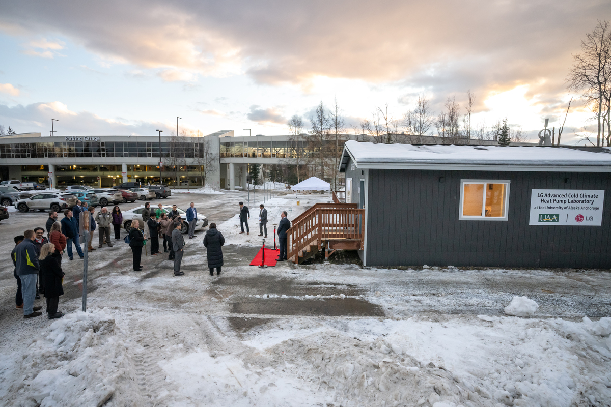 Ribbon cutting for the UAA College of Engineering's LG Cold Climate Heat Pump Lab.