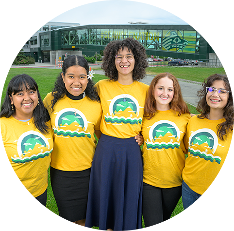 Group portrait with five student orientation leaders