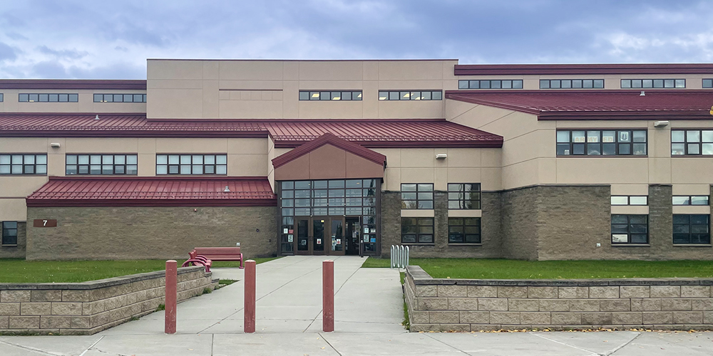 View of Building 7 and outside entrance.